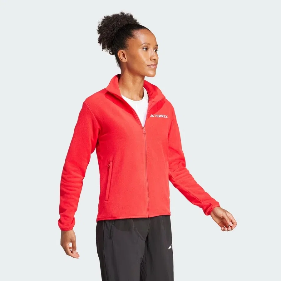 Женский флисовый свитшот с полной молнией и воротником-стойкой adidas W mt Ess Fz Fl, Красный — фото 3