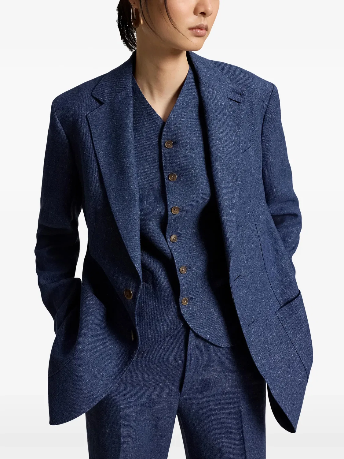Блейзер однобортный из льна Polo Ralph Lauren, синий — фото 2