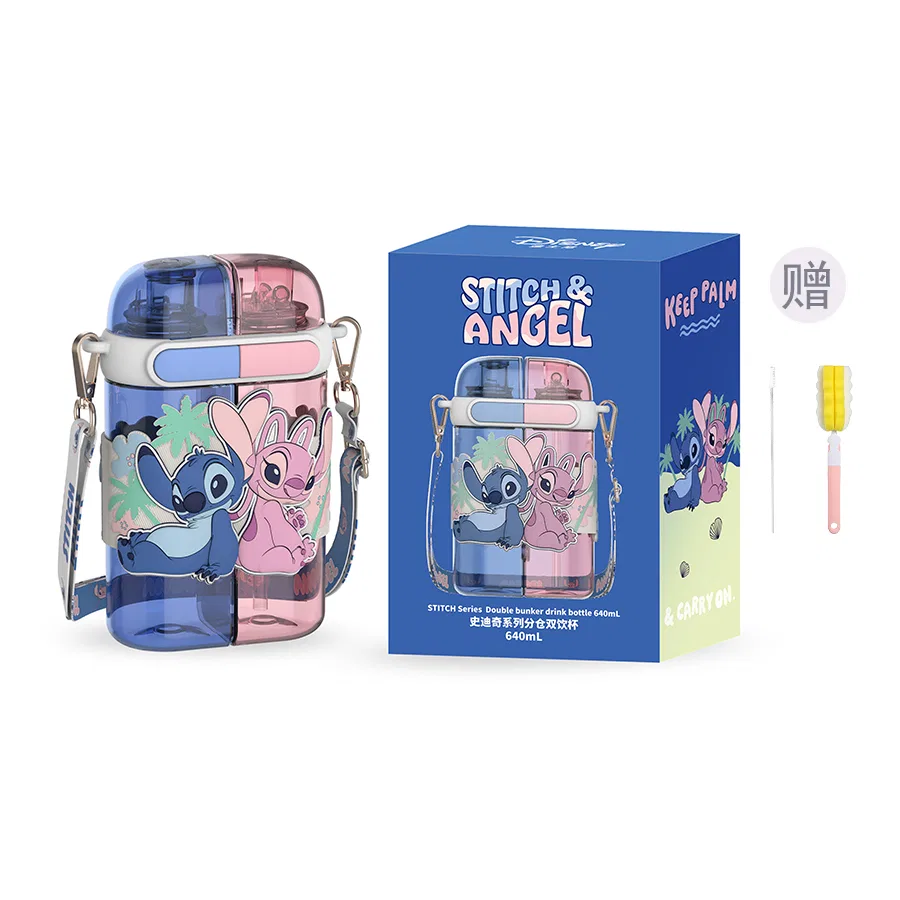 Детская кружка с трубочкой, с ручками, модель Stitch, Disney, 640 мл, Stitch (Cup Cleaning Brush+Straw Brushes)