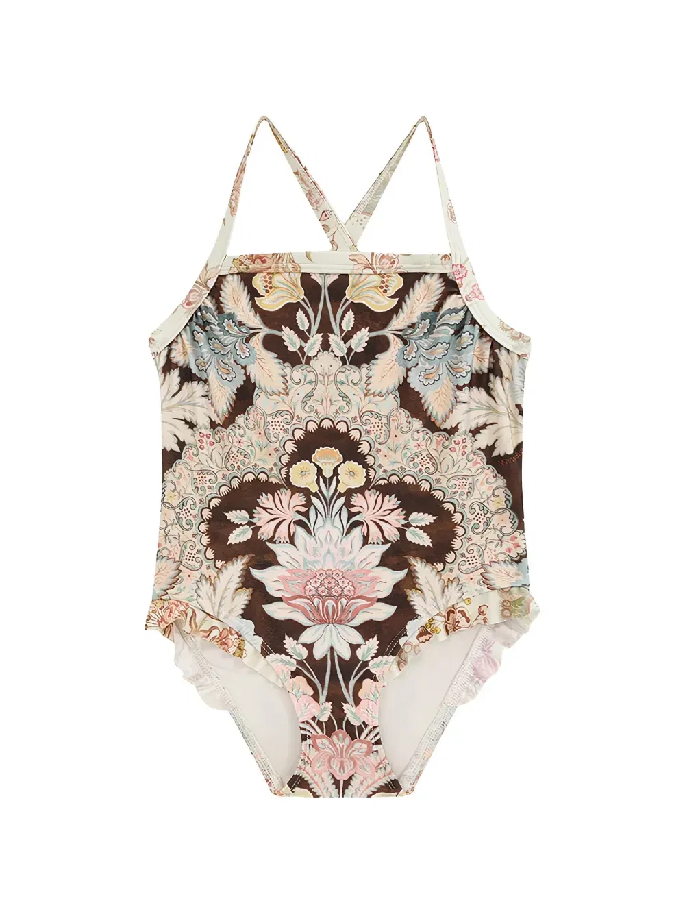 Купальник с цветочным принтом и оборками Zimmermann Kids, коричневый