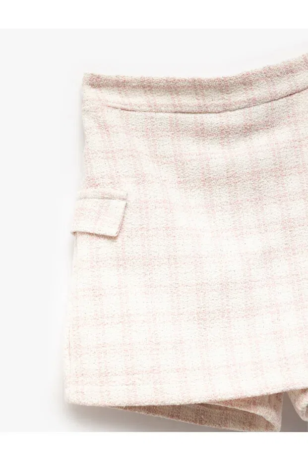 Детская юбка-шорты для девочек с принтом Elastic waist pocket detailed tweed short skirt Koton, Pink Plaid — фото 3