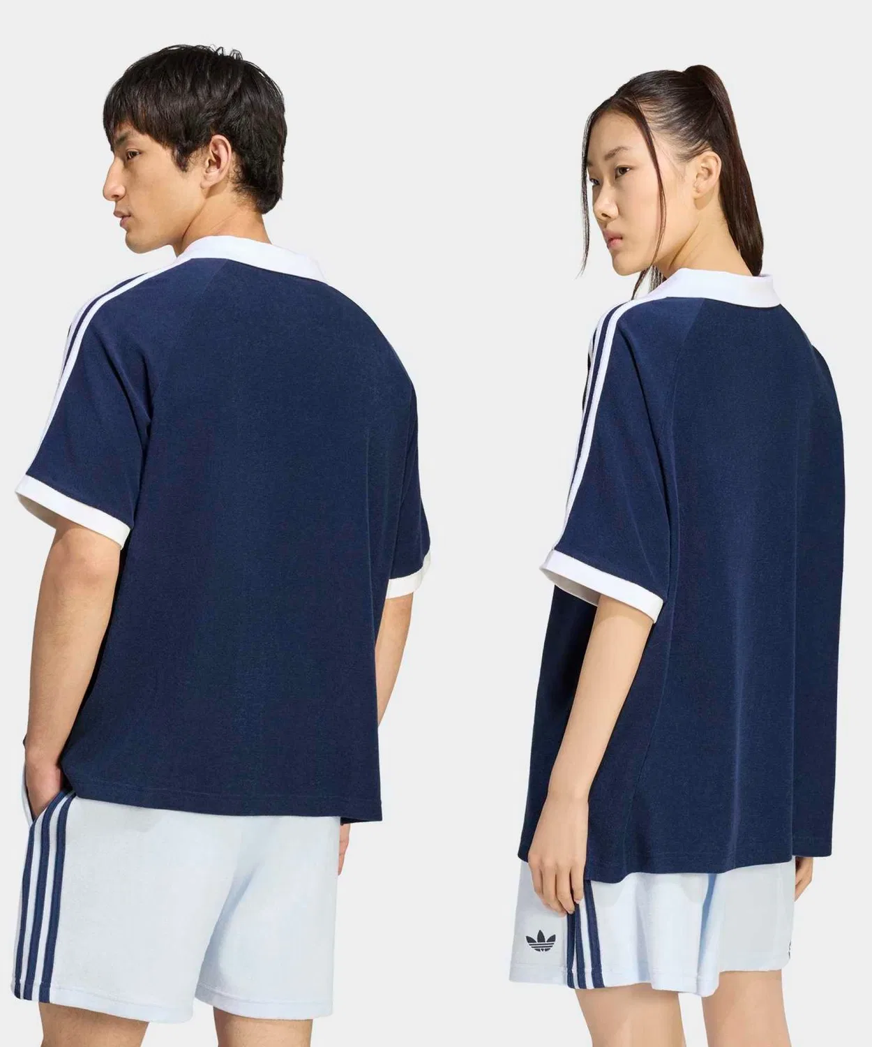 Мужское поло оверсайз с V-образным вырезом Terry Polo Adidas Originals, Blue — фото 2