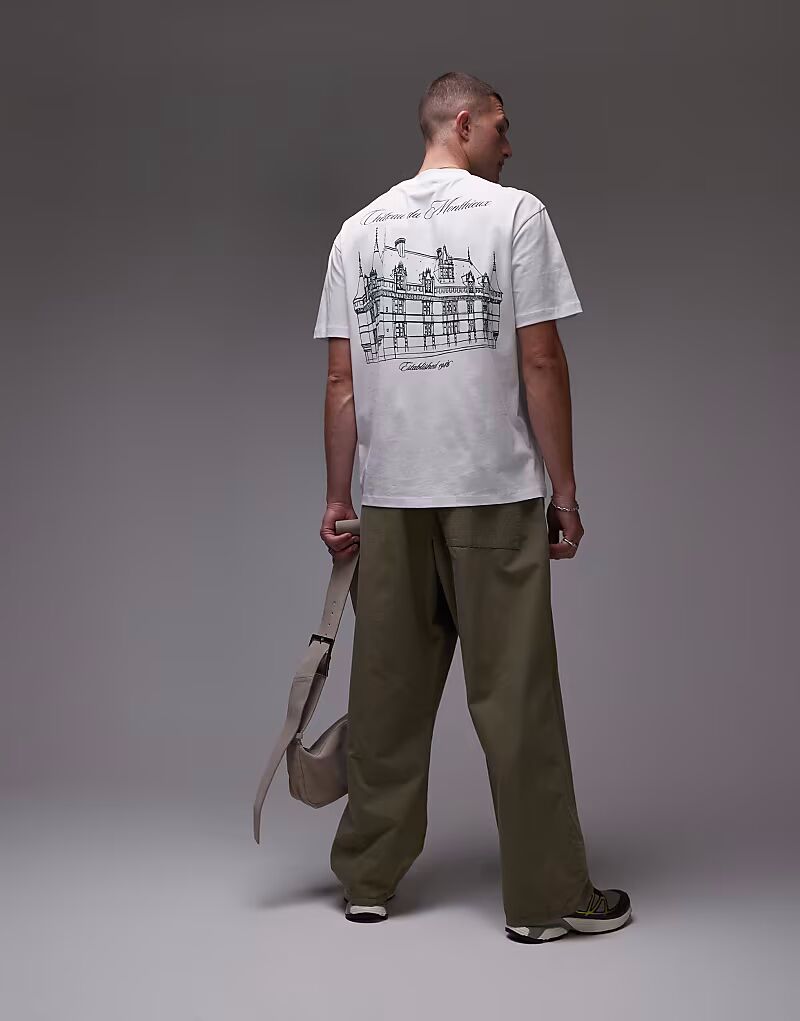 

Футболка свободного кроя с принтом «шато» спереди и сзади белого цвета Topman