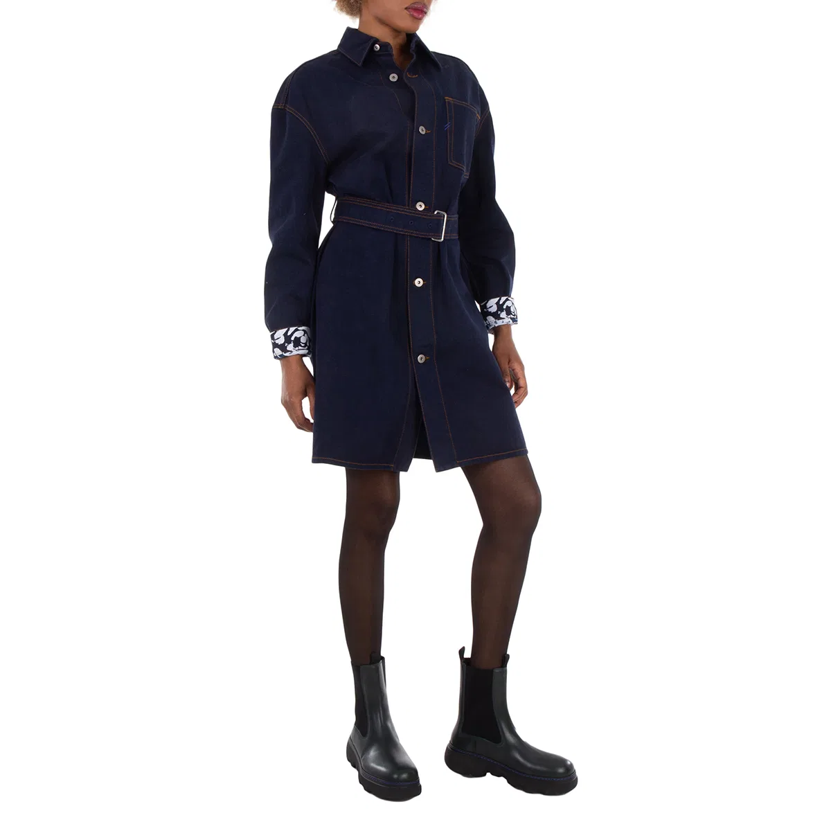 Платье-рубашка из денима с поясом Japanese Belted Denim Shirtdress Burberry, Indigo Blue — фото 3