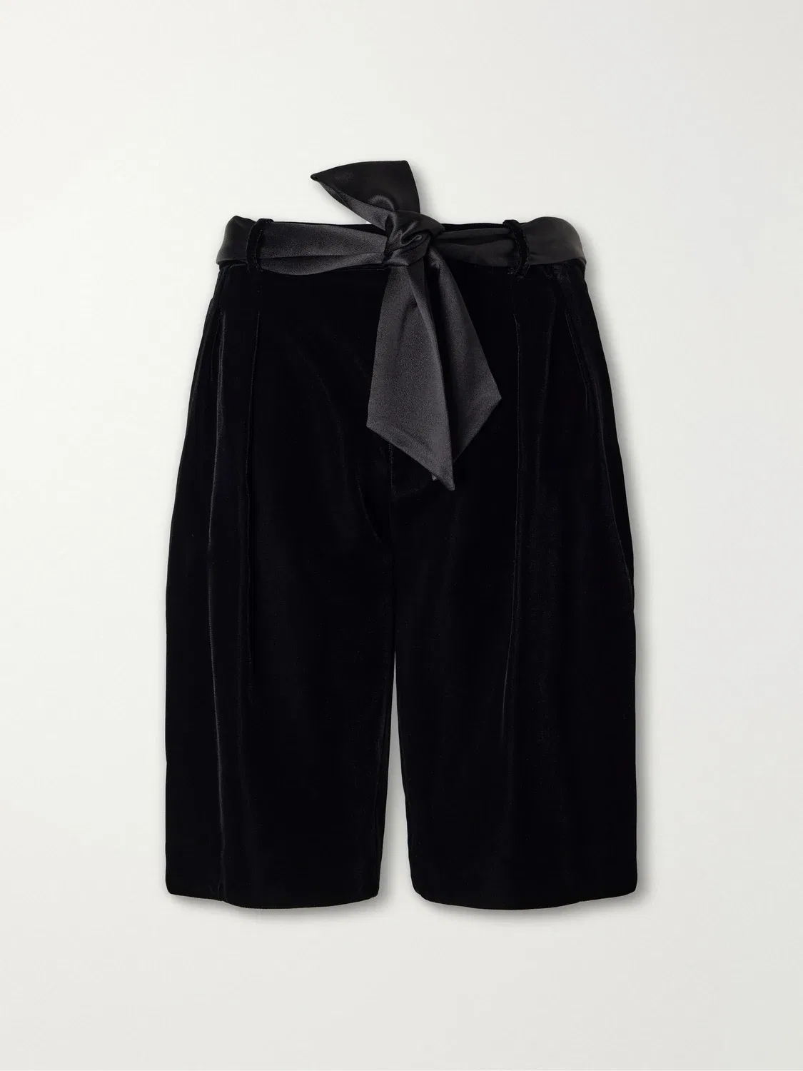 Бархатные шорты с поясом и отделкой из шелка SAINT LAURENT, черный