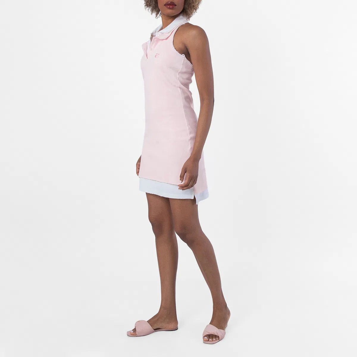 Платье мини с многослойным дизайном Layered Polo Mini Dress Alexander Wang, Barely Pink/White — фото 2