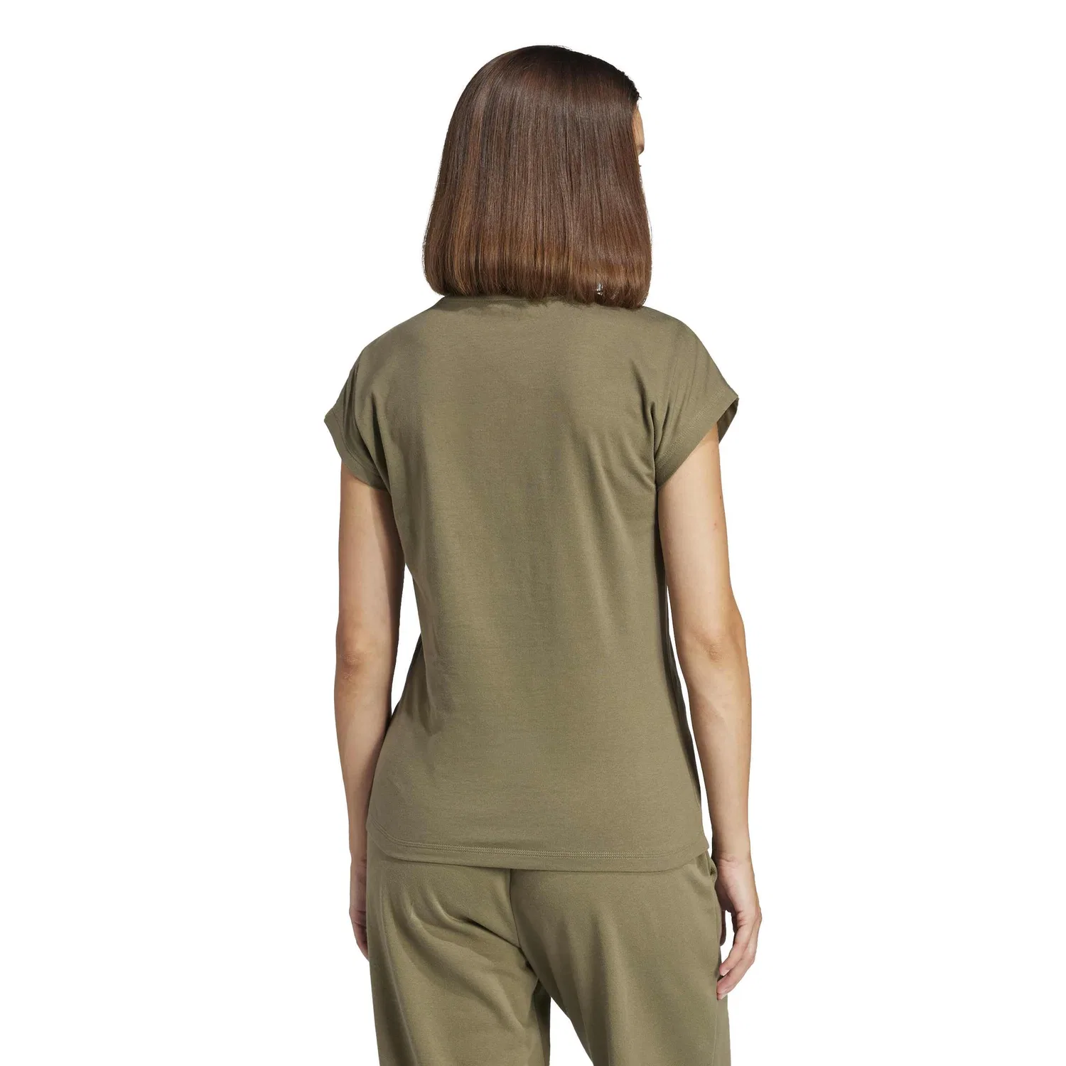 Женская хлопковая футболка Essentials Linear Cotton adidas, Olive Strata/White — фото 2