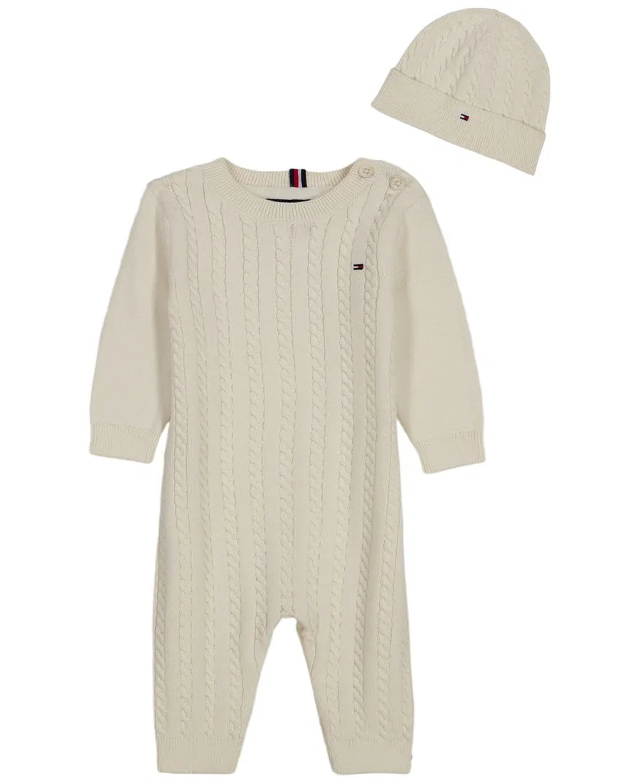 Комплект из боди и шапки с косами Tommy Hilfiger, Cream