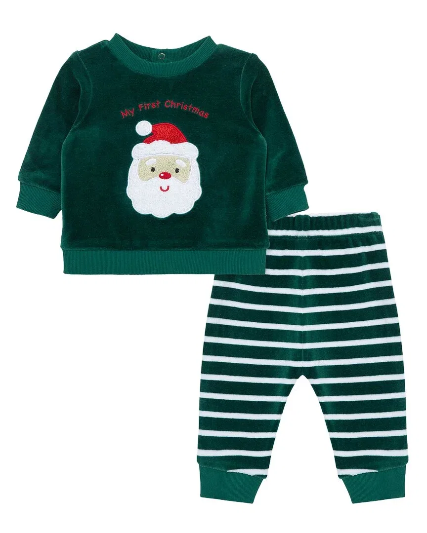 Детский комплект из футболки и штанов с новогодним принтом Santa Little Me, зеленый