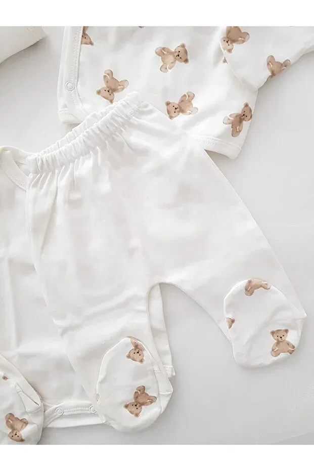 Детский комплект одежды для новорожденных с принтом Teddy Bear Artıbebe, Beige — фото 3