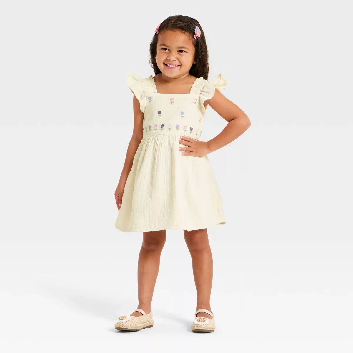 Детское платье для девочек с вышивкой Tulip Embroidered Woven Gauze INFANT/TODDLER GIRL, Cream — фото 3