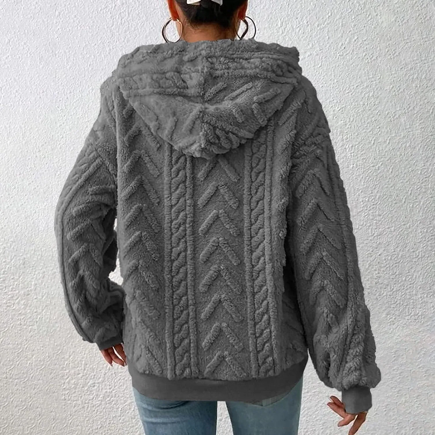 Женский свитшот с капюшоном из плотного футера, Grigio Scuro — фото 4