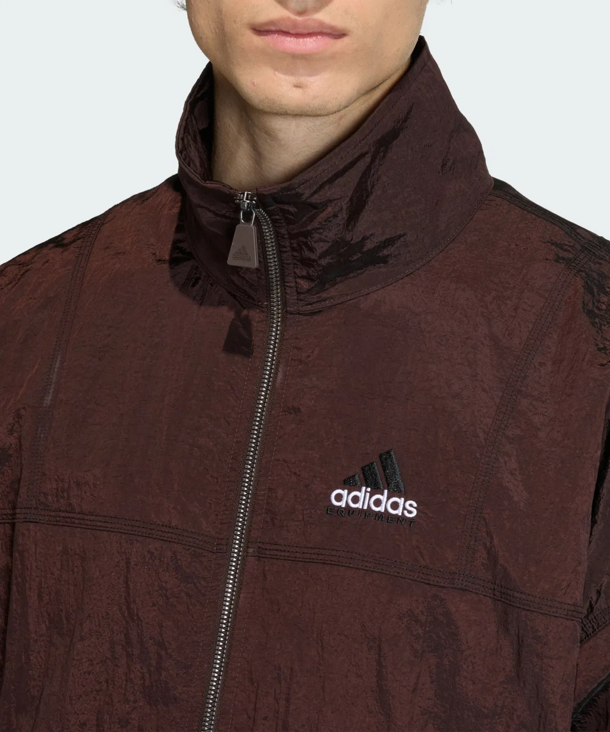 Мужской джерси-топ с воротником и молнией, модель EQT Adidas, Brown — фото 4