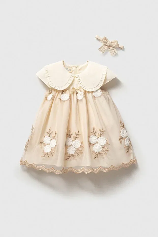 Детское платье для девочек кружевное с вышивкой Elegant Cantoy, Nude Color