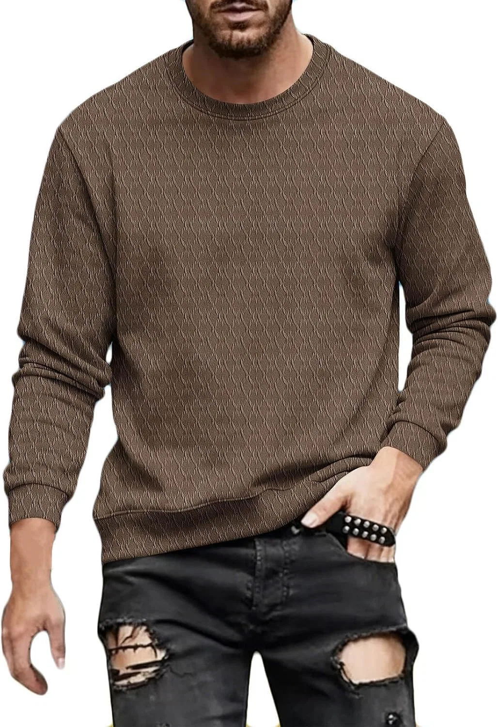 Мужская трикотажная футболка с жаккардовым узором Slim Fit, Brown