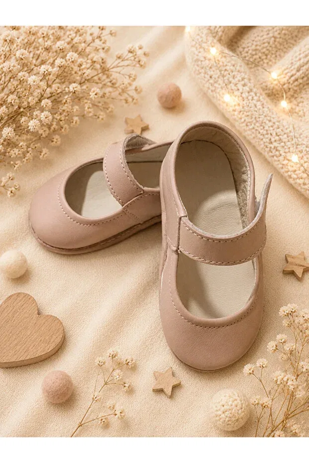 Детские пинетки для новорожденных из кожи My Baby Kumsal, Powder — фото 4