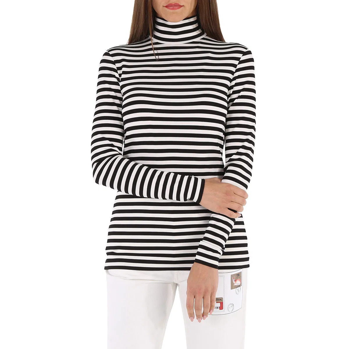 Топ с принтом в полоску Ladies Black Striped Stretch Jersey Turtleneck Top Burberry, Black