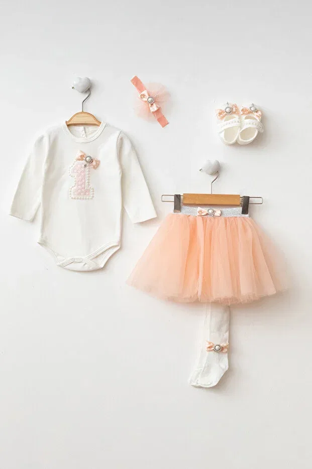 Детский комплект для девочек с принтом Party Petite Ponpon Baby, Salmon — фото 2
