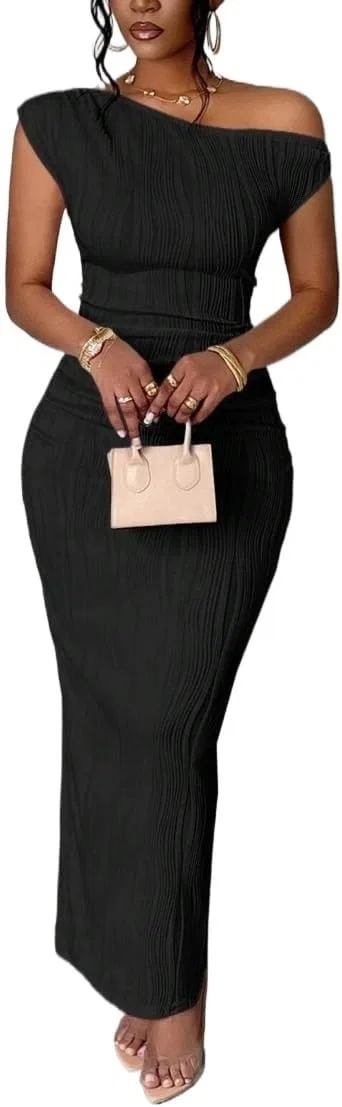 Женское элегантное платье макси с одним рукавом Bodycon, Black