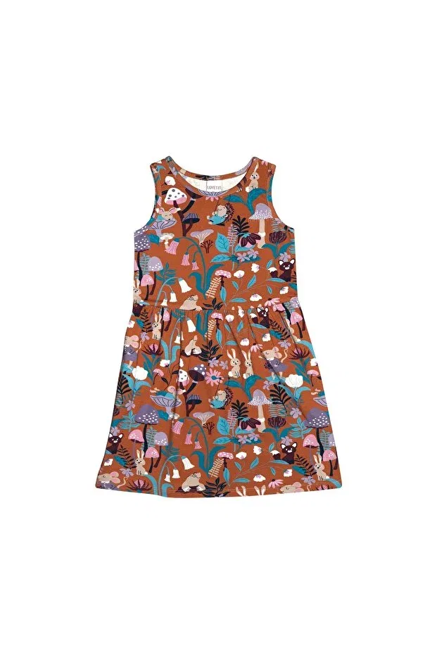 Детское платье для девочек с принтом Brown Forest Animals Girl's Patterned Sleeveless Dress Lovetti, Brown