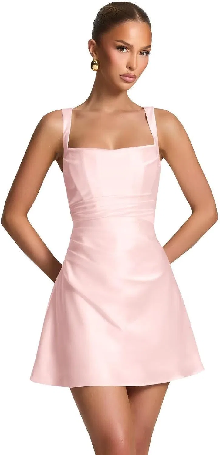 Женское коктейльное платье с плиссе на бретелях, Pearl Pink