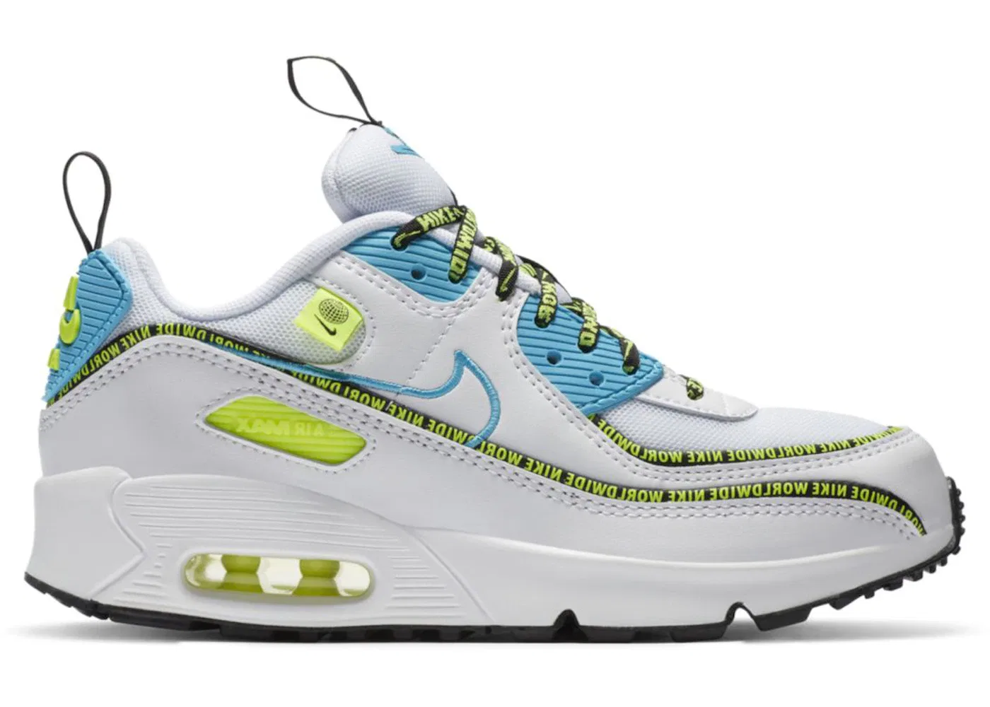 Детские кроссовки Lifestyle Nike Air Max 90 SE, White/Black/Volt/Blue Fury