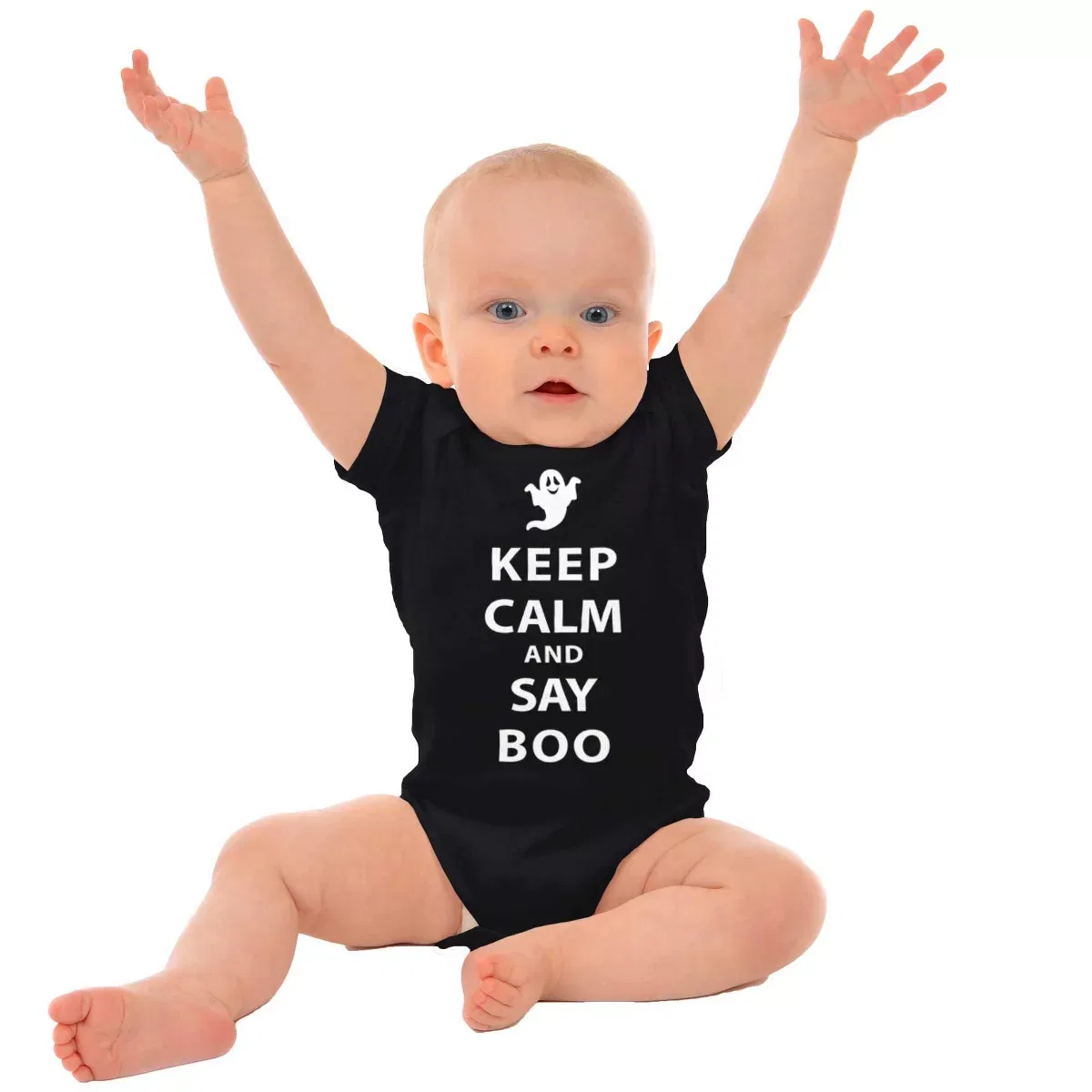 Детское боди-комбинезон с коротким рукавом Keep Calm and Say Boo Halloween Brisco Brands, Black — фото 3