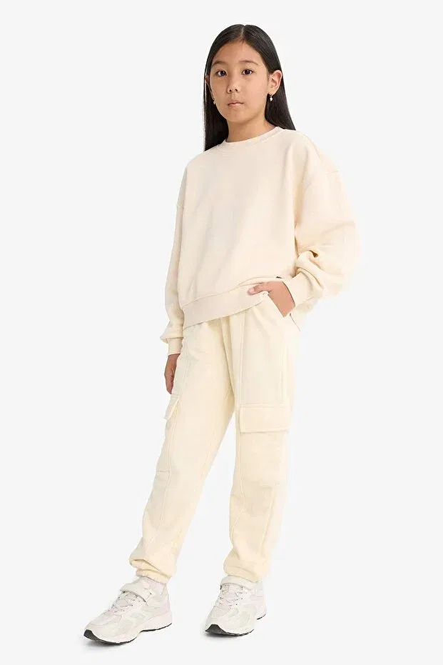 Детские спортивные штаны для девочек с карго-карманами Elastic waist cargo jogger sweatpants for girls e6928a825au Defacto, Ecru-Er134