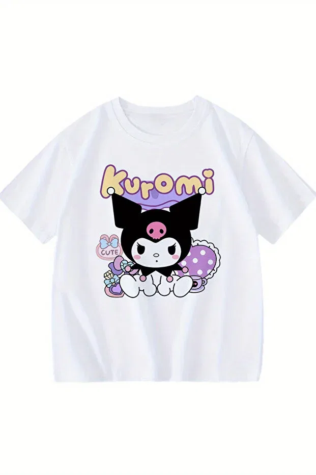 Детская футболка для девочек с принтом Premium Colorful Kuromi Printed Trend Myada, White