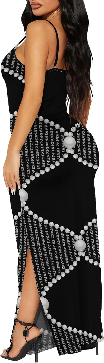 Женское платье-макси с разрезом, модель Bodycon Maxi Dress, черно-белое — фото 4