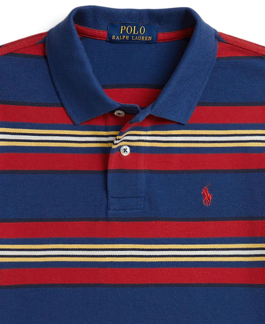 Поло из хлопковой сетки в полоску, размер 8-20, для мальчиков Polo Ralph Lauren, Dusty Azure Multi — фото 3