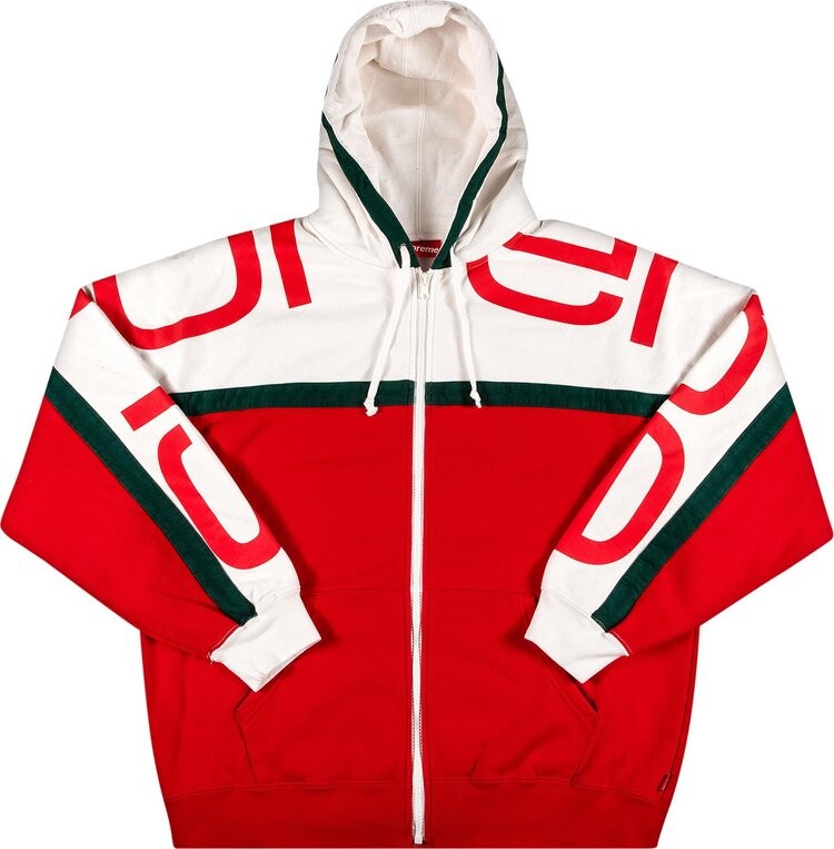 

Толстовка Supreme Big Logo Paneled Zip Up Hooded Sweatshirt 'Red', красный