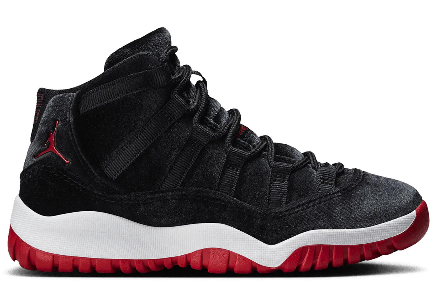 Детские кроссовки с вельветовыми акцентами Jordan 11 Retro, Black/Gym Red/White