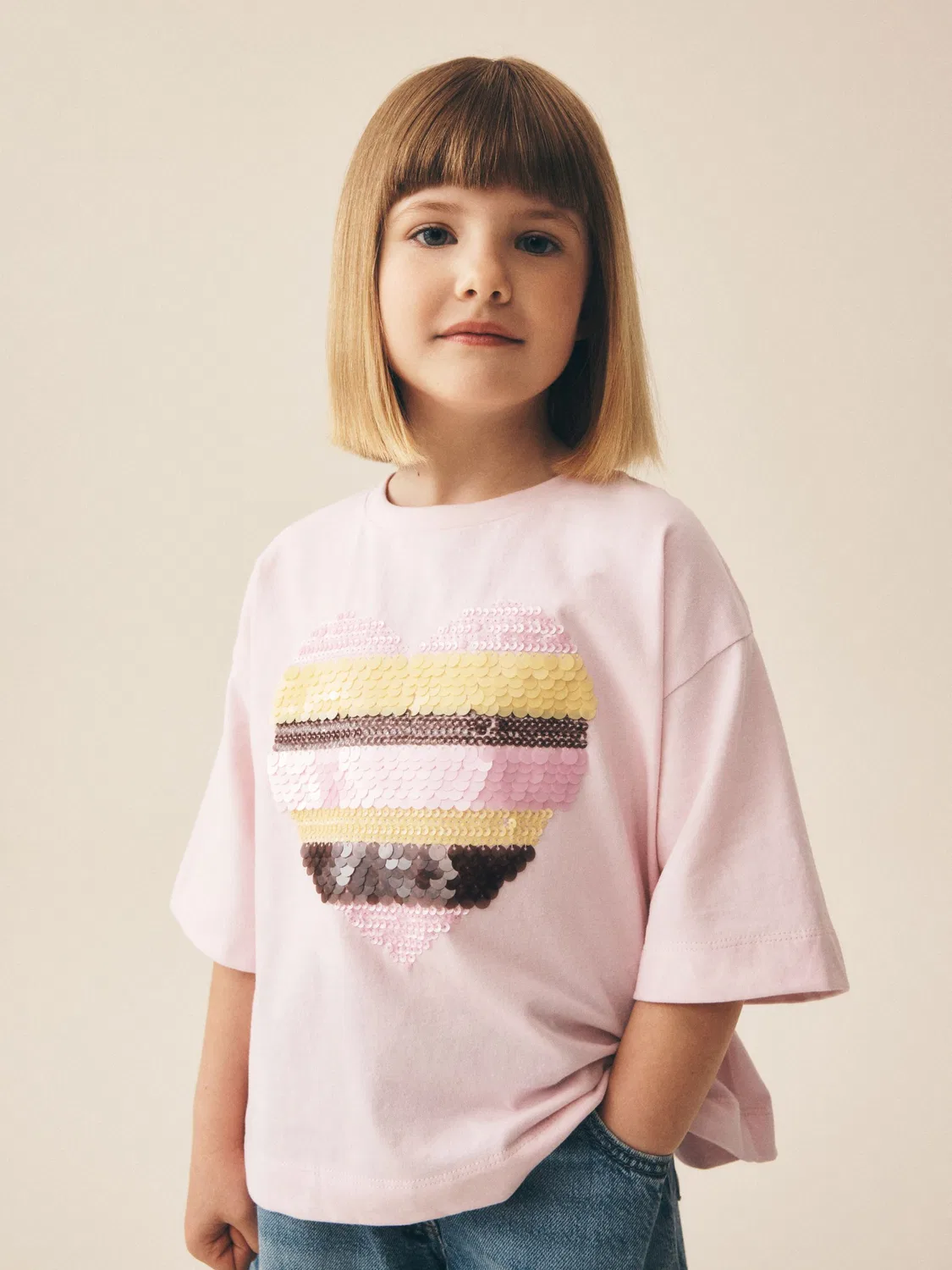Футболка с пайетками и сердцем, Light Pink Stripe Next