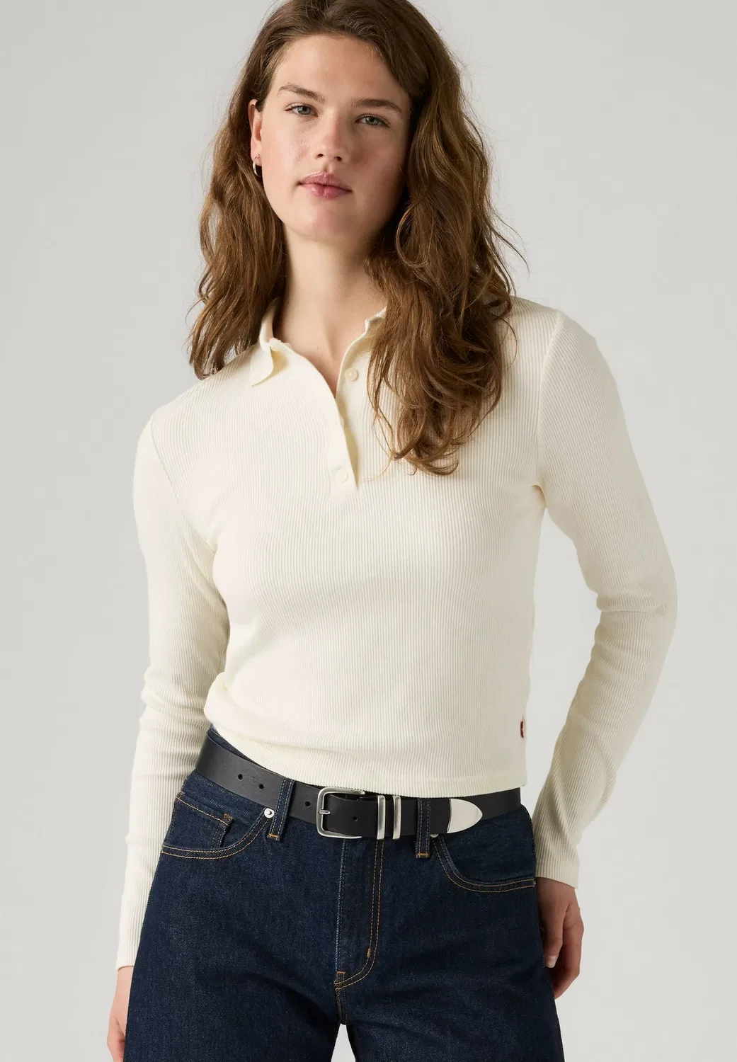 Футболка с длинными рукавами Rory LS Polo, антрацитово-розовая, в рубчик Levi'S, Anthracite Night - Whites - — фото 4