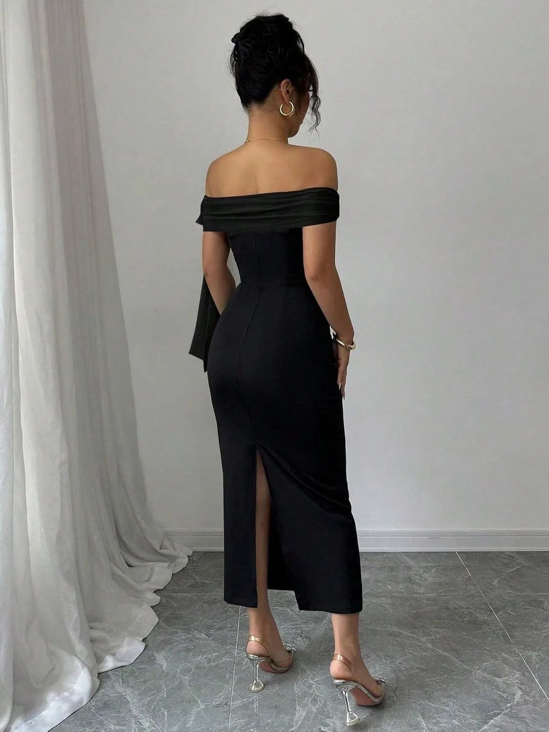 Женское облегающее платье миди с узлом Bodycon, Black — фото 2