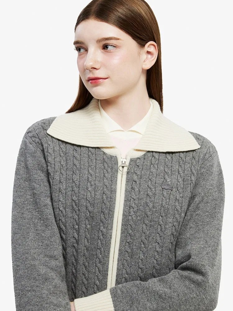 Кардиган женский LACOSTE на молнии, шерстяной, темно-синий — фото 2