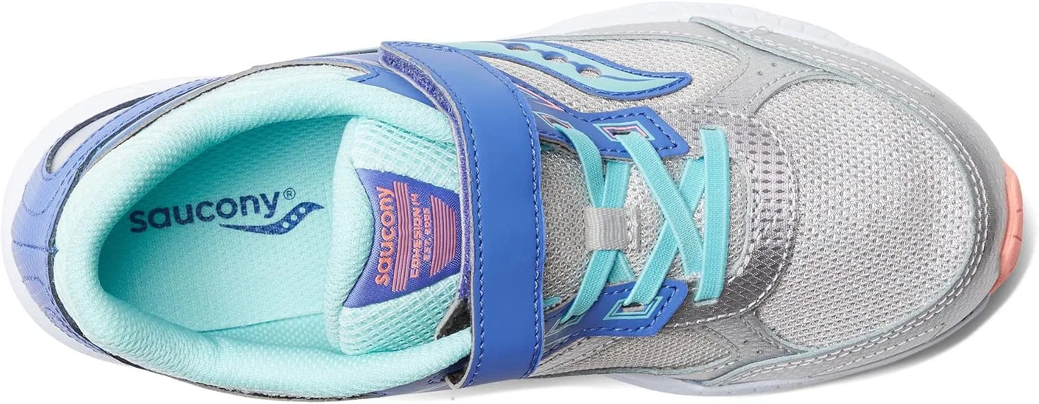 Детские кроссовки для бега с альтернативной застежкой Cohesion 14 Saucony, Silver/Periwinkle/Turq — фото 2
