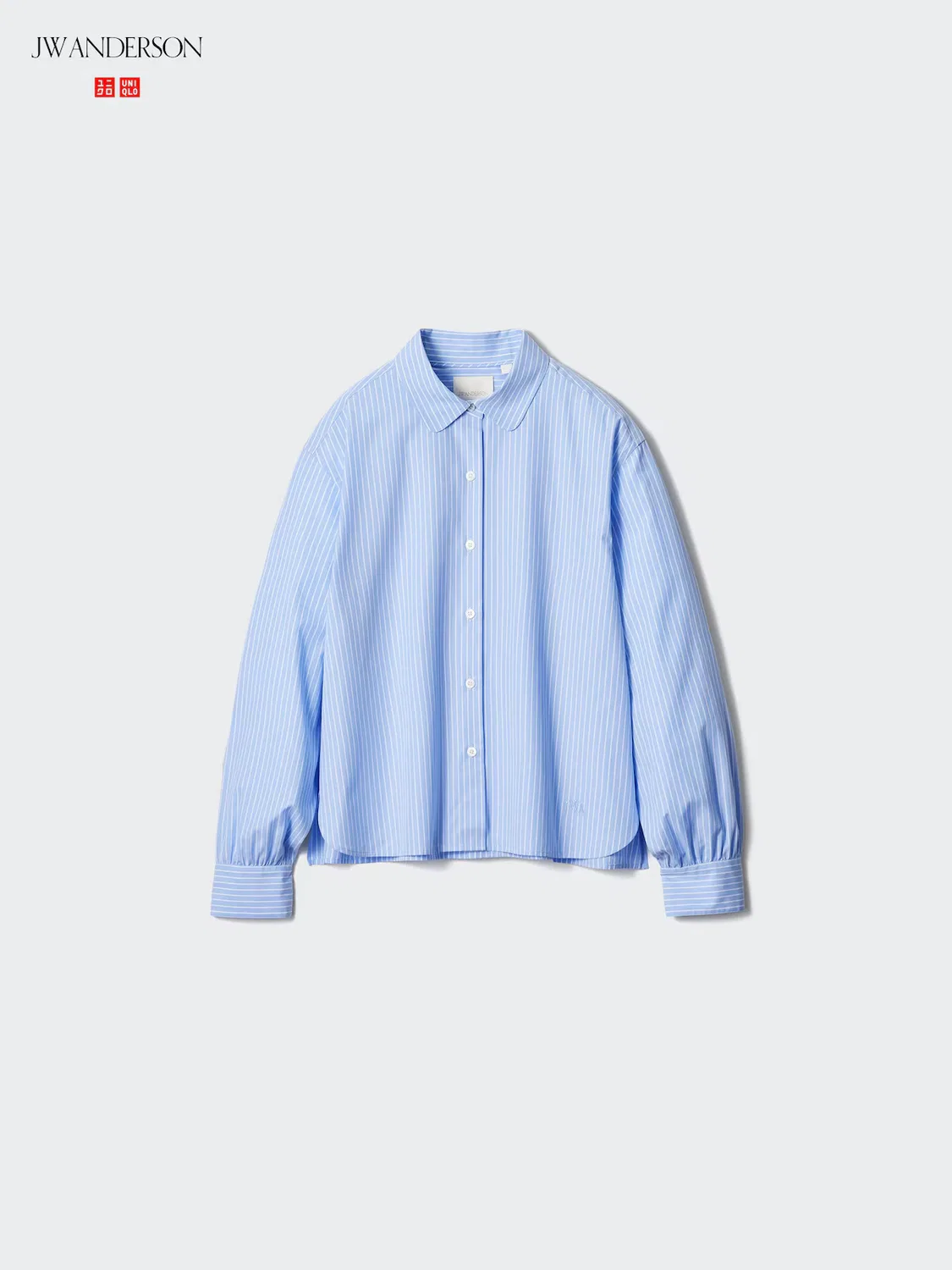 Рубашка Uniqlo, хлопковая, с объемными рукавами в полоску, синий — фото 3