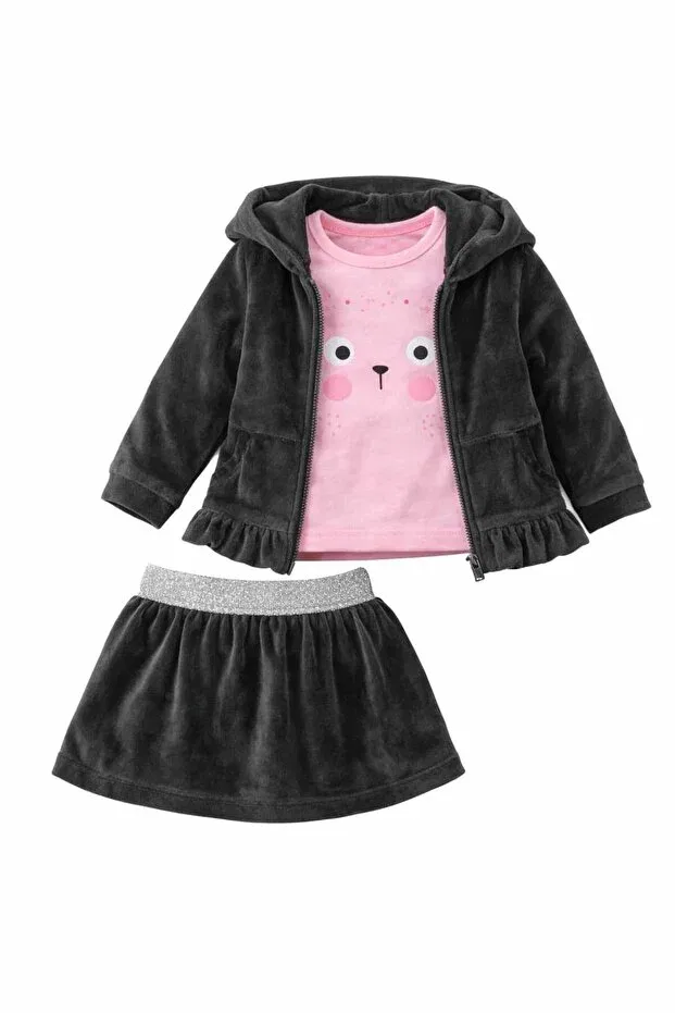 Детский комплект для девочек с принтом Little Baby, Black & Pink