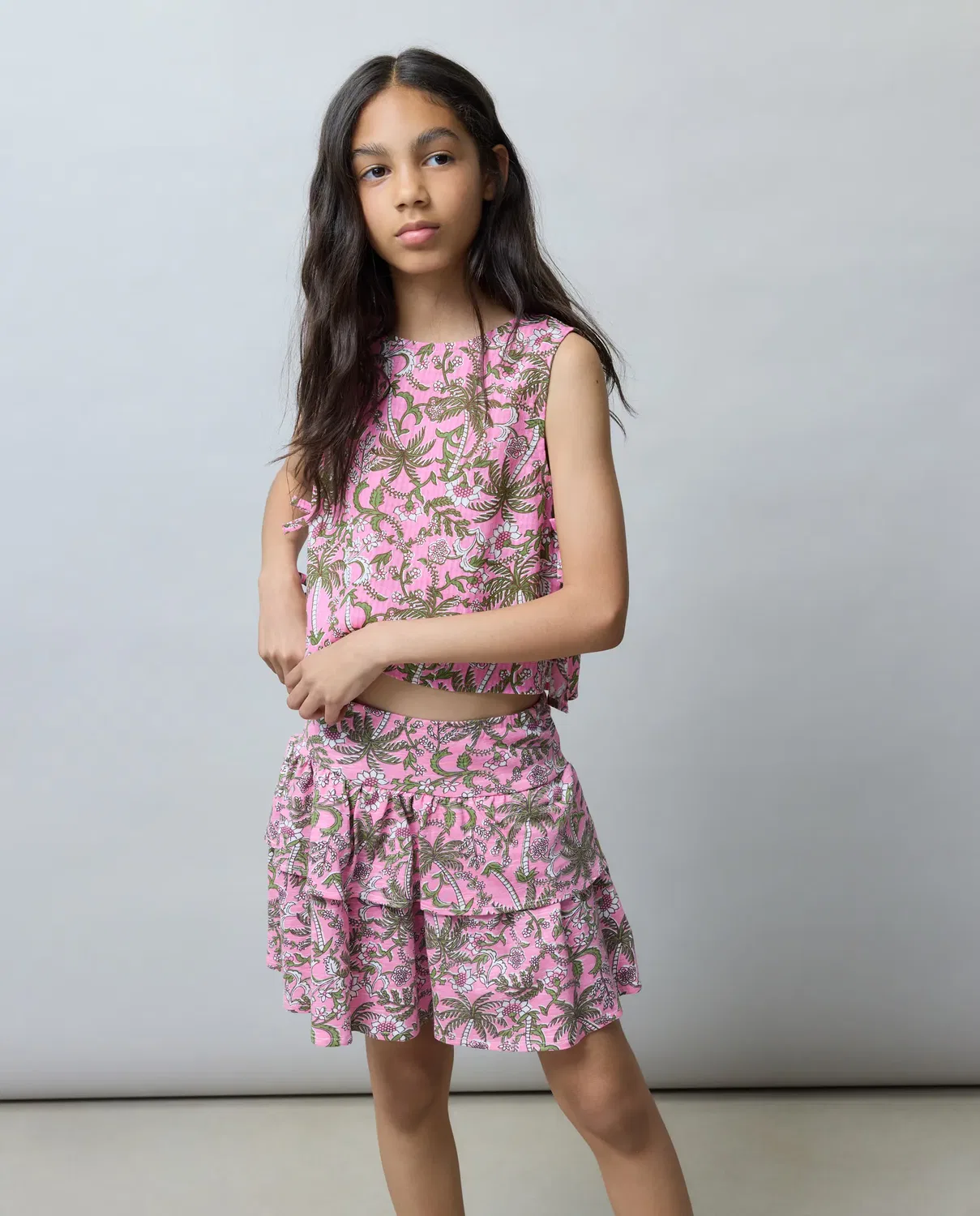 Детская юбка для девочек хлопковая с двойным воланом Kids El Corte Inglés, Rosa — фото 2