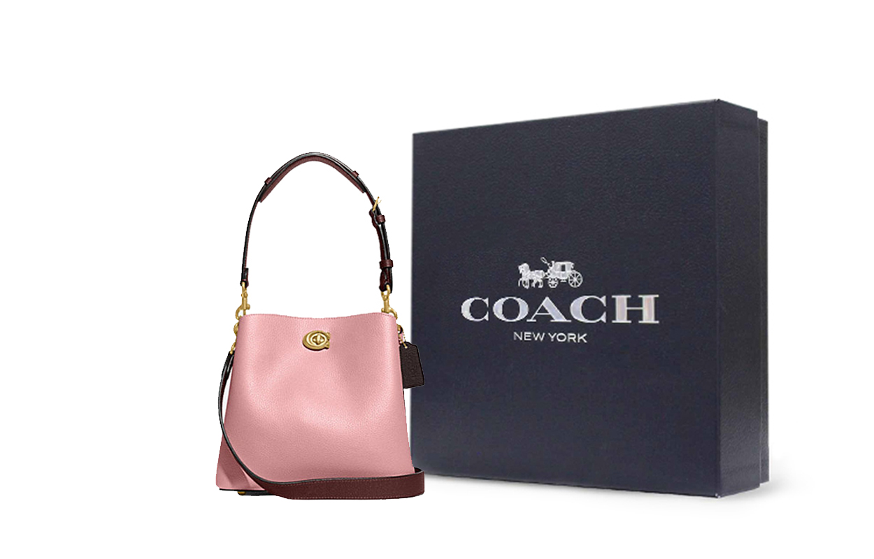 

COACH Сумка-ведро из зерненой кожи с камушками через плечо женская розовая