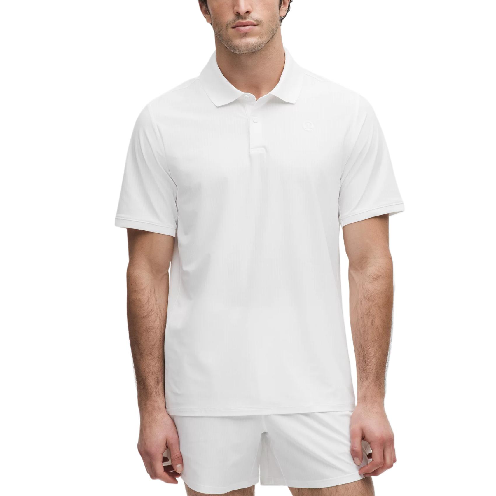 

Мужская теннисная поло с защитой от ультрафиолета и сетчатой полосатой тканью Lululemon, белый