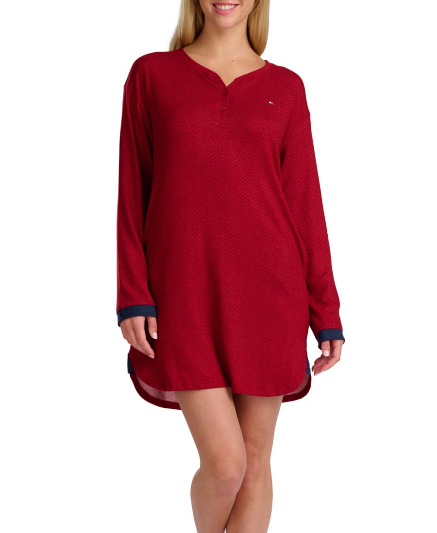 

Женская ночная рубашка с длинными рукавами в стиле хенли Tommy Hilfiger, Regata Red Herringbone