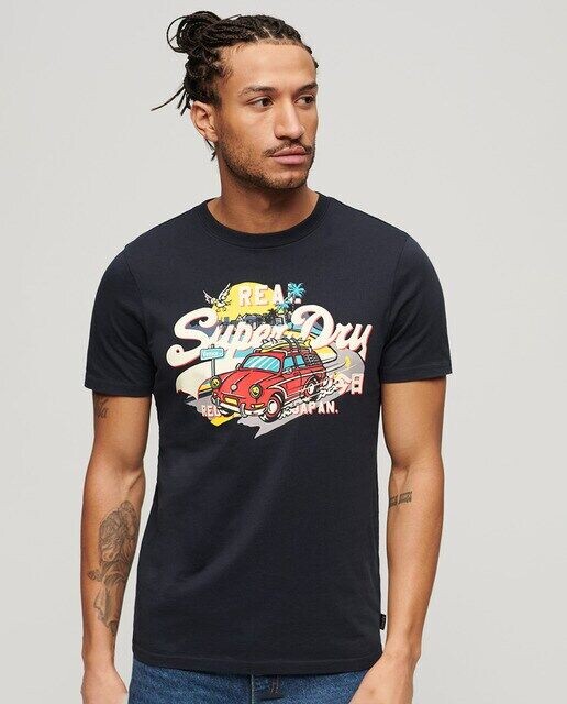 

Мужская футболка с винтажным логотипом UB Superdry, темно-синий