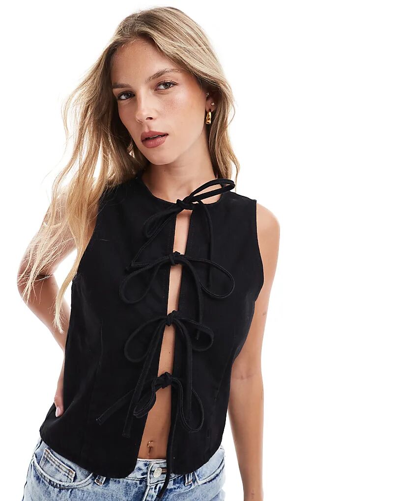 

Джинсовый топ с завязками спереди черного цвета ASOS DESIGN