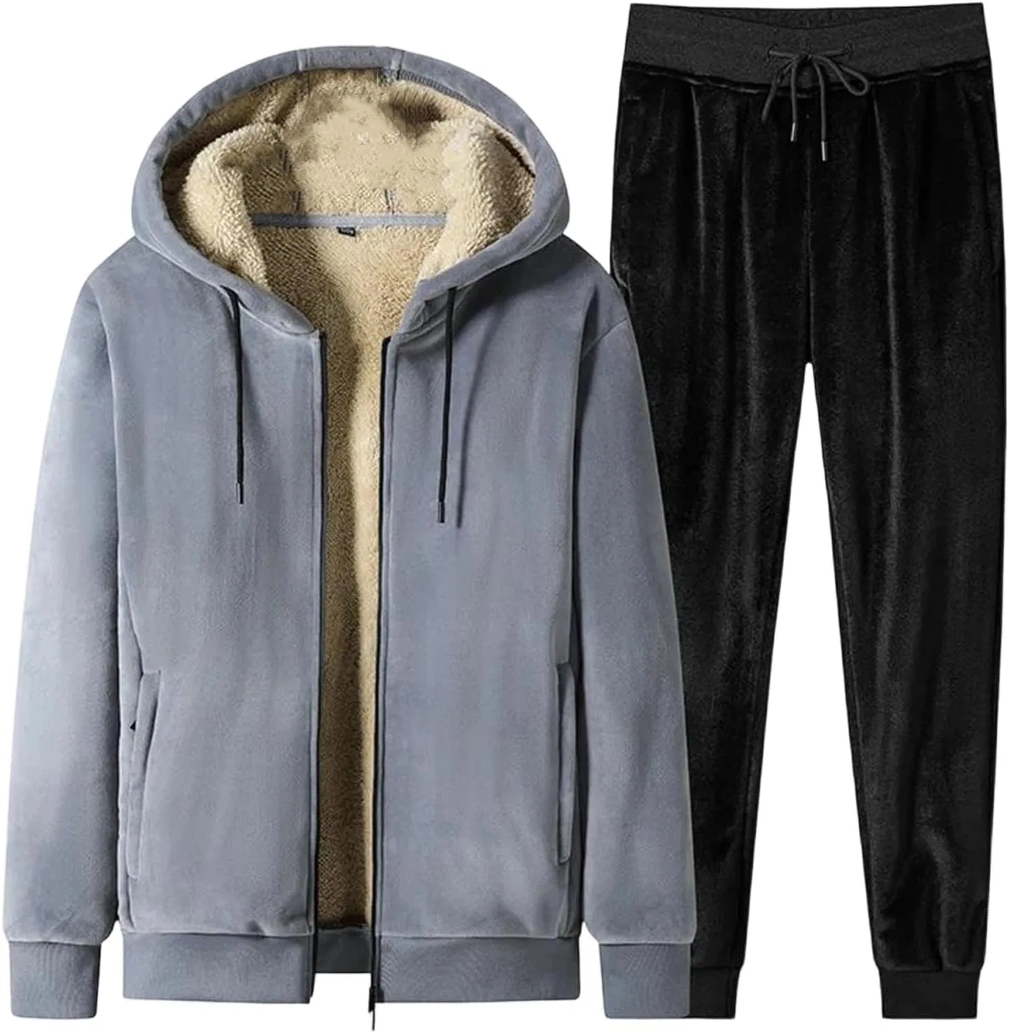 Спортивный костюм флисовый, Men’S Winter Fleece Parka Tracksuit Set, серый