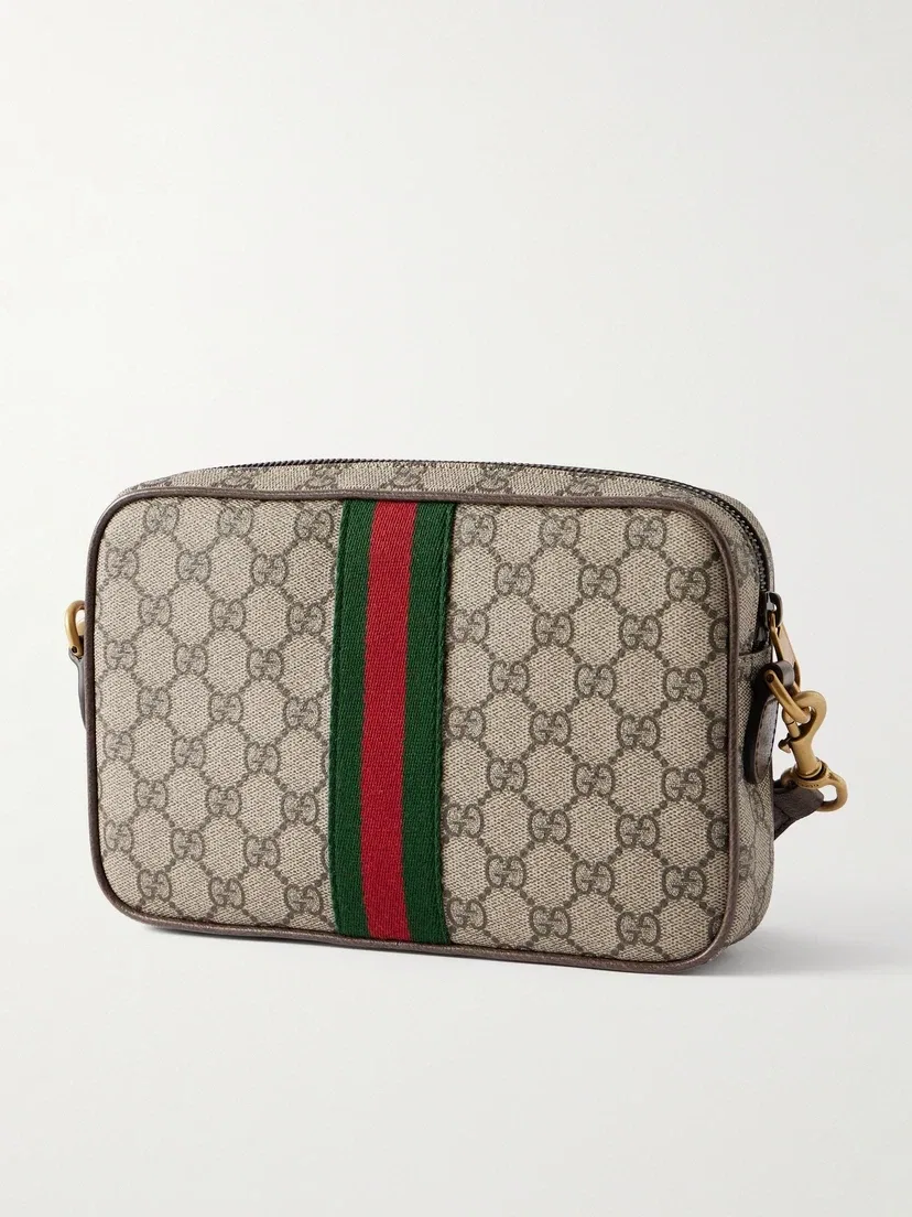 Сумка на плечо Ophidia из кожи и канвы с принтом и отделкой из тесьмы GUCCI, бежевый — фото 4