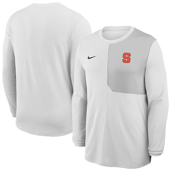 

Мужская белая футболка Syracuse Orange 2025 Sideline Coach UV Dri-Fit с длинным рукавом Nike