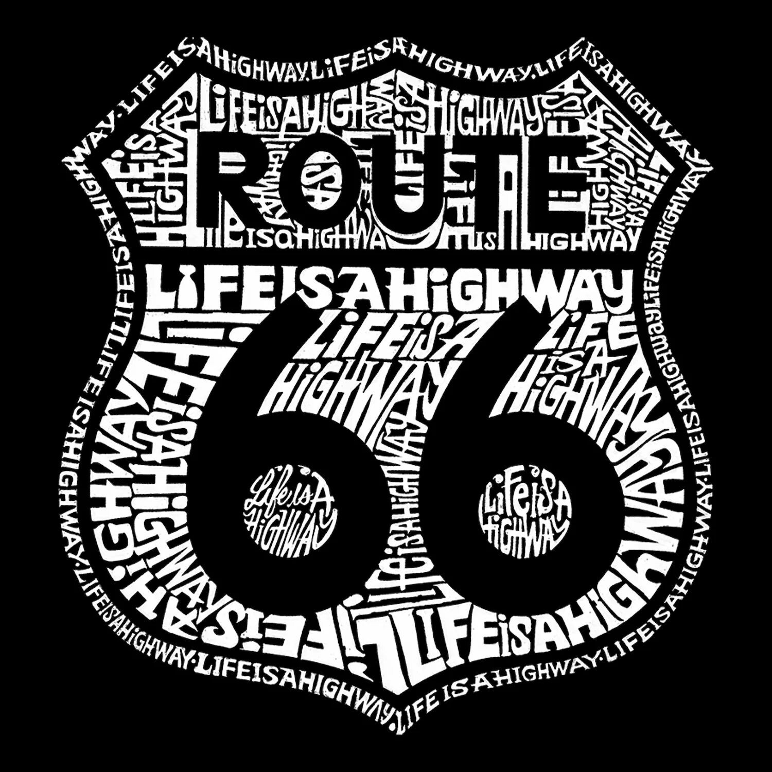 

Route 66 — Life Is A Highway — мужская футболка с рисунком Word Art LA Pop Art, серый